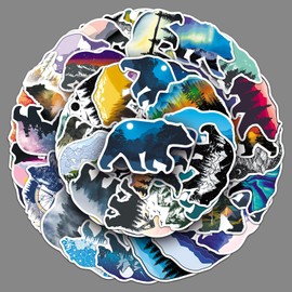 Wild Grizzly Bear Stickers Pack of 50 Waterproof Cute Animal Stickers for Laptop Car Phone Motorcycle Skateboard Scrapbook Suitcase Luggage Vinyl Funny Cartoon Bear Sticker for Girls Teenagers