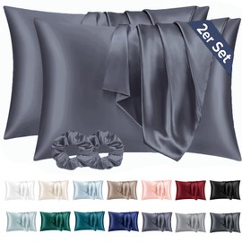 Vielit Set of 2 Satin Pillowcases, Soft as Silk Pillowcases, Better Care Than Silk Pillowcases, for Hair and Skin, with 2 Hair Scrunchies, 40 x 80 cm, Blue Violet