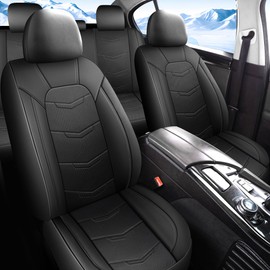 HChengkikz Car Seat Covers Full Set, Leather Car Seat Covers,Breathable and Sporty Car Seat Cover, Universal Fit Anti-Slip Seat Covers for SUV Cars Sedan and Truck (Full Seat, Black, N2)