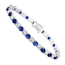 Kose 925 Sterling Silver Bracelets for Women and Men | 4mm Sapphire Ruby Emerald Cubiz Zirconia Classic Tennis Bracelet | Size 6.5-8 inches (Sapphire+CZ, 6.50")