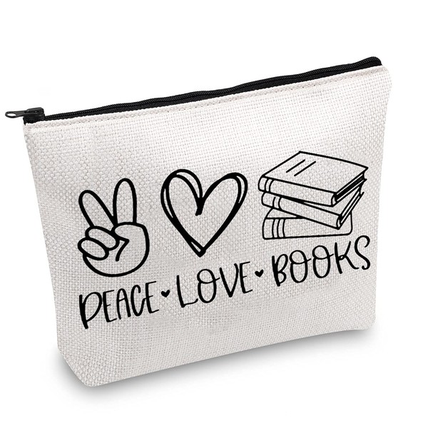 JXGZSO Book Lovers Canvas Bag Peace Love Book Makeup Bag With Zipper Bookish Gifts For Reading Lover