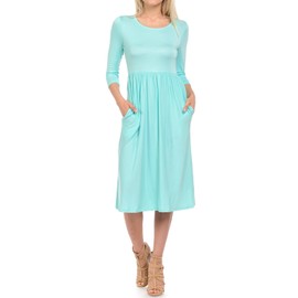 iconic luxe Women's Fit and Flare Midi Dress with Pockets Small Mint
