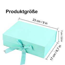 Gift Box with Bow, 23 x 17 x 7 cm, Magnetic Gift Box with Lid, Reusable Foldable Gift Box, Magnetic Gift Box with Bow, for Wedding, Birthday (Green)