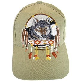 Native Pride Wolf Dreamcatcher Men's Adjustable Baseball Cap (S1-Khaki)