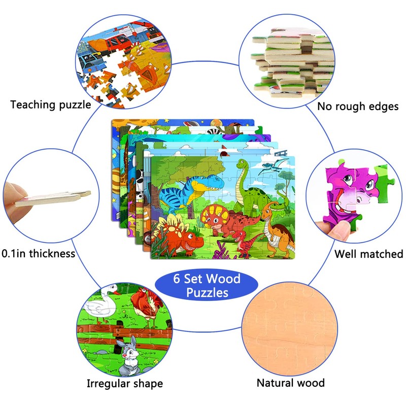 Puzzles for Kids Ages 4-8, 6 Pack Wooden Jigsaw Puzzles