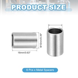 PATIKIL 6 Pcs Stainless Steel Spacers, 8mm ID x 10mm OD x 16mm Height 304 Stainless Steel Bushing Screw Standoff Unthreaded Round Spacer for 5/16"M8 Screws Bolts Nuts