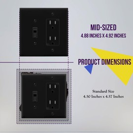 ENERLITES Combination Toggle Light Switch/Decorator Light Switch Plate, Double Switch Wall Plate, Mid-Size 2-Gang 4.88" x 4.92", Polycarbonate Thermoplastic, 881131M-BK, Black