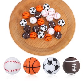 16 Pieces Silicone Ball Beads,15mm Sports Silicone Beads Soccer Football Basketball Baseball Multicolor Sports Beads Round Silicone Beads Bulk for Keychain Making Bracelet Necklace Lanyards DIY Crafts