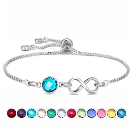 HEYEJET March Birthstone Bracelet March Birthday Gifts for Women Girls Crystal Birthstone Jewellery for Female Mum Daughter Sister Friends Aquamarine Pendant Link Chain Bracelet Adjustable (March)