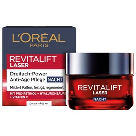 L'Oréal Paris Anti-Ageing Night Cream with Triple Power for Women: Reduces Wrinkles & Tightens the Skin, with Pro-Retinol, Hyaluronic Acid and Vitamin C, RevitaLift Laser, 1 x 50 ml