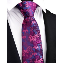 GUSLESON Mens Red Purple Tie for Wedding Silk Raspberry Floral Necktie for Party (1037-31)