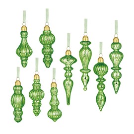 Glass Christmas Ball Drop Finial Ornaments Holiday Trees Wreaths & Garland Decor Green Color (9 Pieces)
