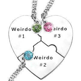 TISDA Heart Bff Necklace for 3,Best Friend Necklaces Set of 4,Weirdo 1 Weirdo 2 Weirdo 3 Weirdo 4 Necklace, Stainless Steel Sister Friendship Jewelry (silvery)