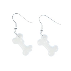 Miniblings Bone Earrings Skeleton Dog Stone Age White with Bite - Handmade Fashion Jewellery I Earrings Silver Plated, Plastic, No Gemstone