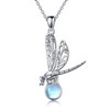 VENACOLY Dragonfly Necklace 925 Sterling Silver Moonstone / Moss Agate