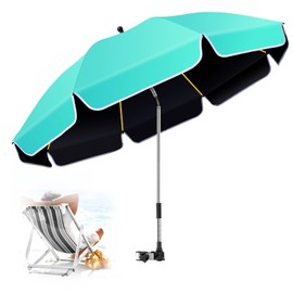 QTREE intelligence 48.8 inch Large Beach Umbrella with Clamp Sun Shade for Beach Chair, 360°Adjustable UV Protection Golf Umbrella with Clip for Outdoor Patio Stroller Wheelchair