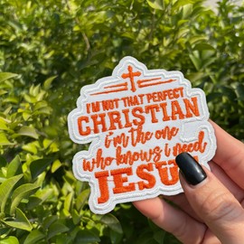 I'm Not That Perfect Christian Patch 3 Inches Religious Cross Jesus Bible Iron On/Sew On Embroidery Fabric Applique Patches for Trucker Hats Clothes Backpack DIY Accessories Friends Mom Gifts