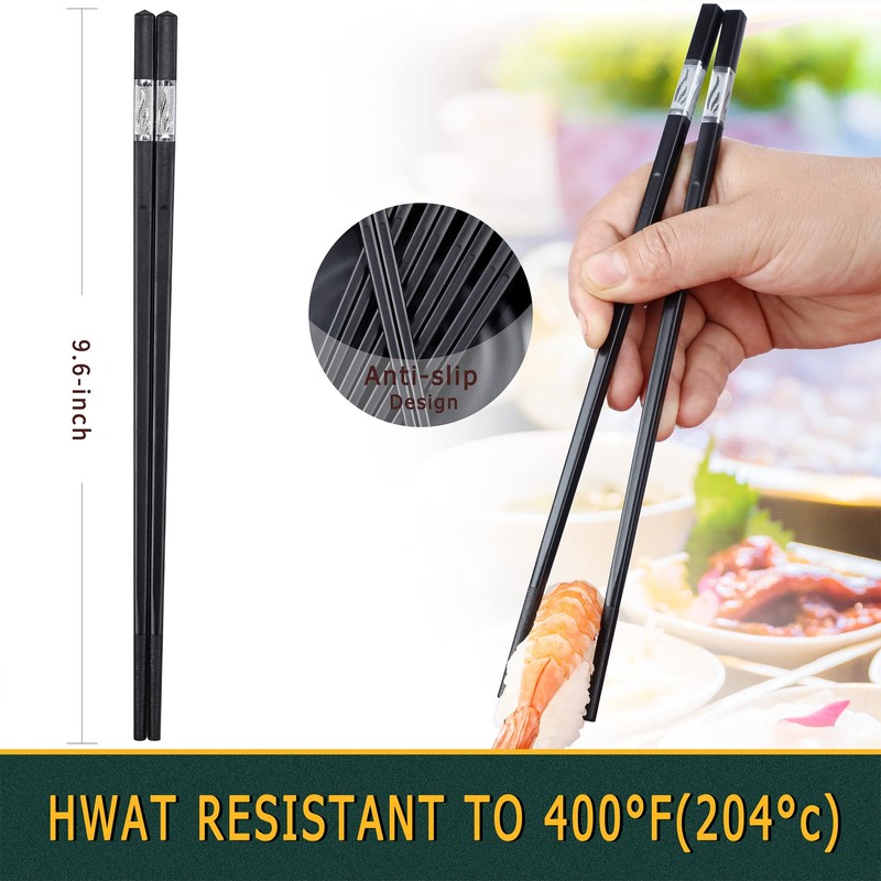 HuaLan Reusable Fiberglass Chopsticks Set, Dishwasher-Safe Chopstick, Non-Slip Design Chop