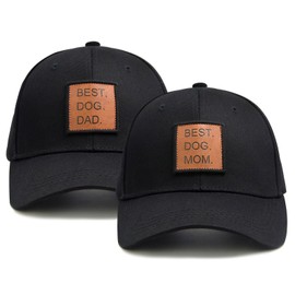 Qoyupuza 2PCS Best Dog Mom and Dad Hats for Women Men, Funny Adjustable Leather Patch Parents Baseball Cap Balck