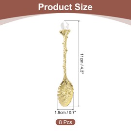 sourcing map 8 Pcs Retro Spoons, 4.3 Inch Crystal Alloy Coffee Spoons,Vintage Carved Tea Spoon Leaf Flower Pattern Dessert Spoon Ice Cream Spoons for Stirring Mixing Gold