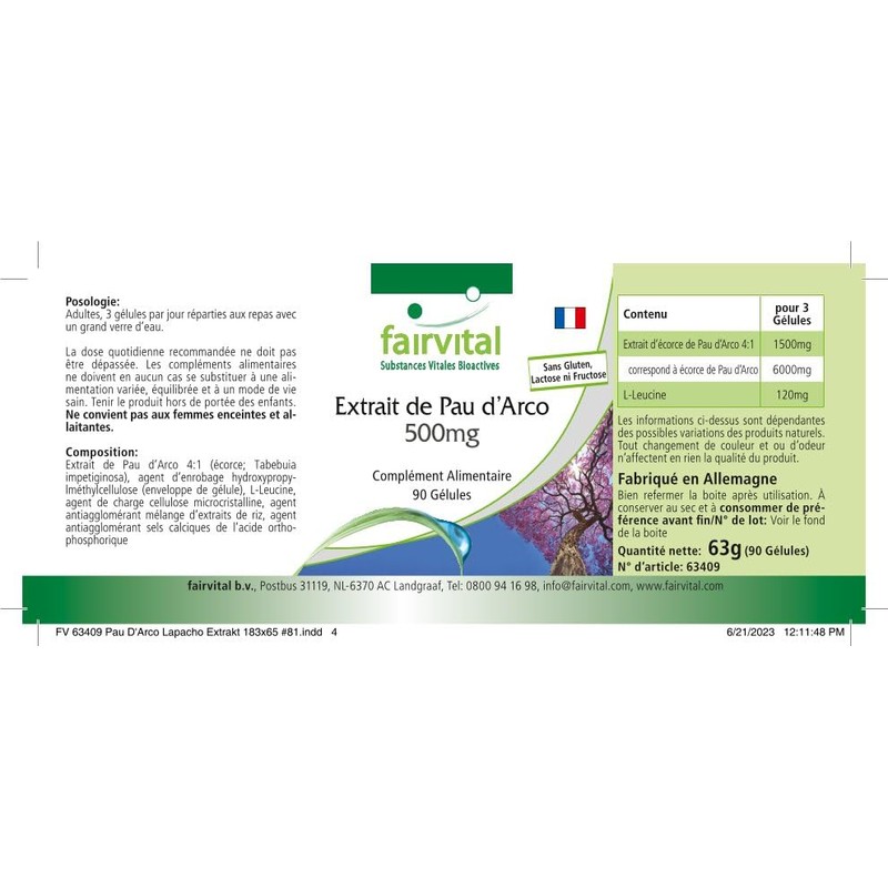 Fairvital Lapacho Bark Extract 500 mg - Pau D'Arco -