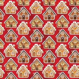 Generic Benartex Sugar & Spice by Nicole DeCamp 14569 10 Red Gingerbread Houses Fabric, Mixed