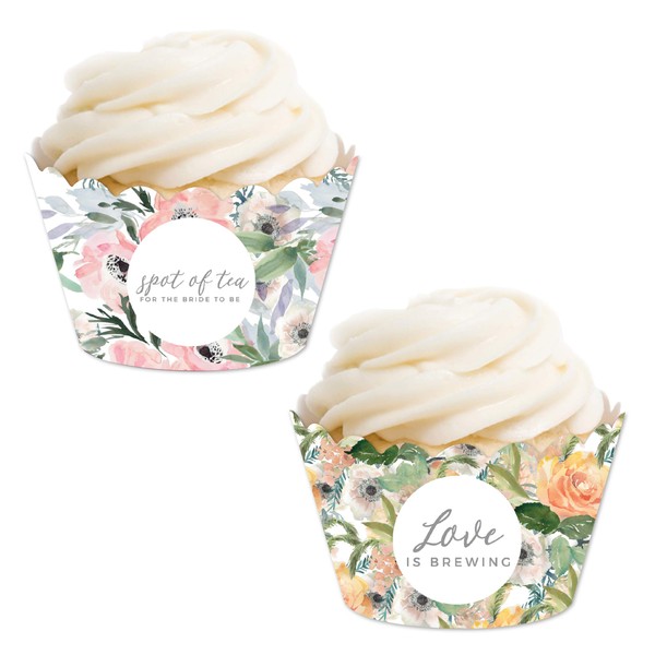 Andaz Press Peach Coral Floral Garden Party Wedding Collection, Cupcake Wrappers, 20-Pack