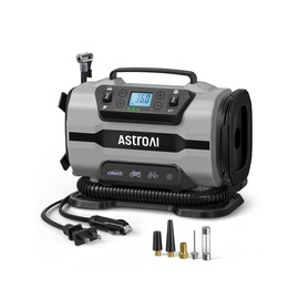 AstroAI Tire Inflator Portable Air Compressor Pump 150PSI 12V DC/110V AC with Dual Metal Motors &LED Light, Automotive Car Accessories&Two mode for car, bicycle tires and air mattresses, Gray