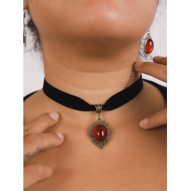 Sacina Red Velvet Victorian Choker, Black Choker, Gothic Choker, Goth Necklace, Vintage Necklace, Costume Jewelry, Christmas Jewelry Gifts for Women