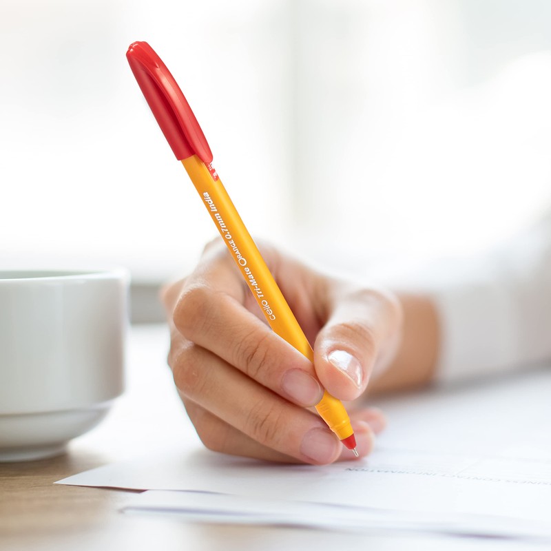 Cello Tri-Mate Orange Ballpoint Pens Medium Point Biro (Red, Pack