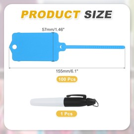 PATIKIL Plastic Tags 2.48"x1.46", 100 Pcs Blank Waterproof Shipping Label Security Seals Writable Hanging Tags Ties with Marker Pen for Labeling Luggage Logistics, Blue