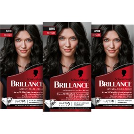 Brillance Intensive Colour Cream Hair Colour 890 Black Level 3, Pack of 3 (3 x 160 ml)
