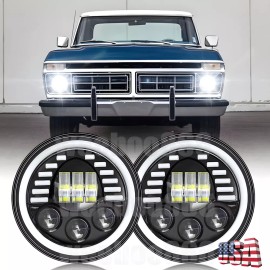 Unbranded 2PC 130W Black 7Inch Round Led Headlights Fit for Ford F150 F-150 1975 1976 1977