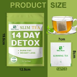 14 Days Detox Tea, Natural Drainage Tea, Body Cleanse Detox Tea with Green Tea, Leaves, Natural Plant Tea for Men and Women