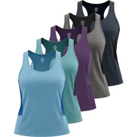 5 Pack: Womens Quick Dry Fit Ladies Tops Blouse Tee Athletic Yoga Workout Running Gym Active Tees Exercise Women Racerback Sleeveless Flowy Fitness Loose Fit Moisture Wicking Tank Top - Set 4,L