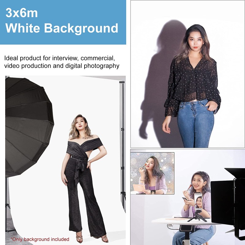 BOLLUMA 3x6m White Screen Background Photography Backdrop, 100% Cotton Muslin