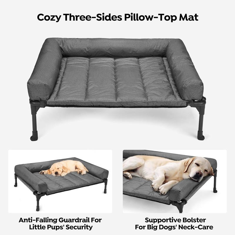 Veehoo Cooling Elevated Dog Bed + Waterproof Removable Pillow-Top Mat,