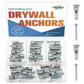 Tkiaea Zinc Self-Drilling Drywall Anchors Kit, 25 Heavy Duty Metal Anchors + 25 #8 x 1-1/4"Screws, Total 50 Pieces