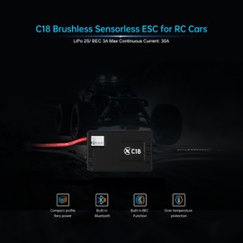 XC C18 Sensorless Electric Brushless Motor Controller for RC Car, 2S Lipo,30A Continuous Current,3A、5V BEC,Applicable to 1/18、1/24 Crawler Drift Car
