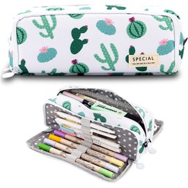 MAMUNU Pencil Case Girls Teenagers 3 Compartments Large Storage Pencil Case for Middle High School College Office Student Girls Adult Gift, Cactus, pocket organizer