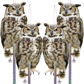 Kungfu Mall 4pcs Hanging Outside Garden Fake Owl with Reflective Tape for Roof Tree Patio Window