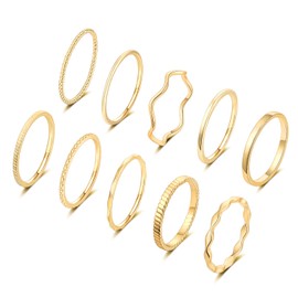 WFYOU 10 Pcs 1-2mm 18K Gold Plated Simple Rings for Women Girls Band Knuckle Stacking Midi Rings Elegant Classic Minimalist Rings Comfort Fit