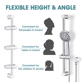 LOCALAND Hand Shower with Slide Bar, High Pressure 10 Setting Handheld Shower Head, Adjustable Height 24" Slide Bar, Wall Supply Elbow and 6.6ft Extra Long Shower Hose - Chrome