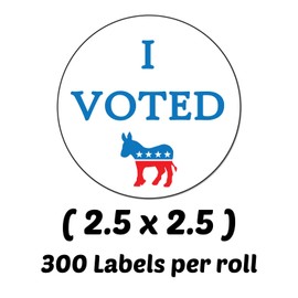 I Voted Stickers - (Roll of 300) 2.5 Inch Circle with Red, White, and Blue Democrat Donkey Stickers for Polls and Elections in School and City Government