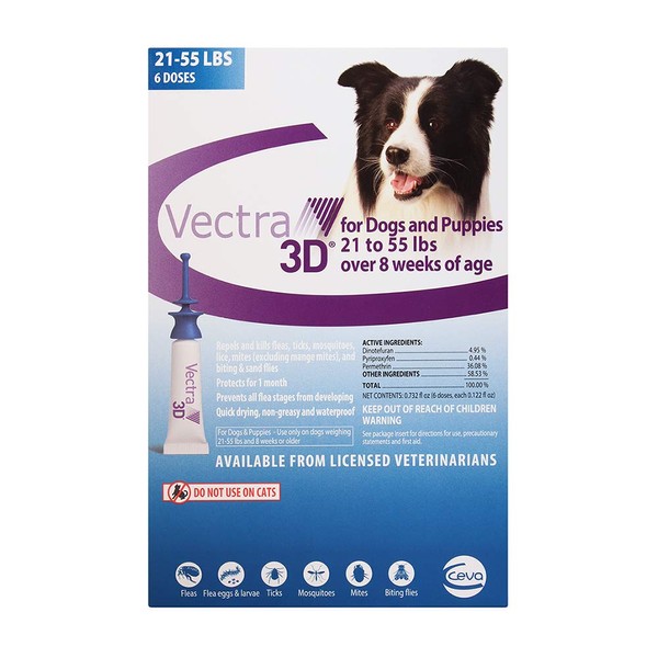 VECTRA 3D Medium Dog 21-55Lbs, 6 Doses (D73820E)