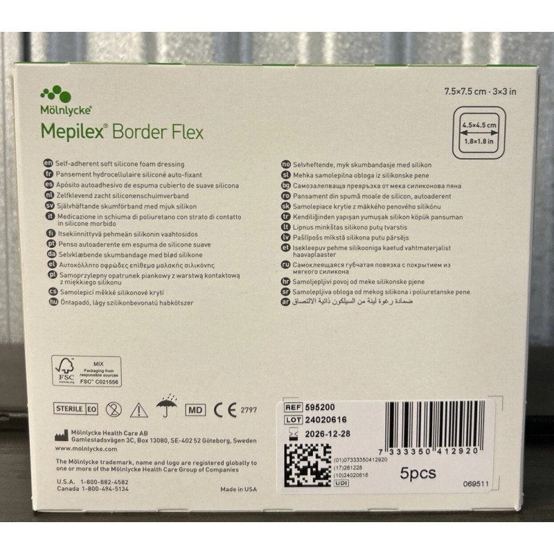 Molnlycke Mepilex Border Flex 595200 Silicone Foam Dressing 3 x