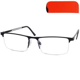 Mini Brille Metall Lesebrille Halbrand unten mit rechteckigen Gläsern mit Etui, Edelstahl Brillengestell (Schwarz), Lesehilfe Herren und Damen 1.5 Dioptrien