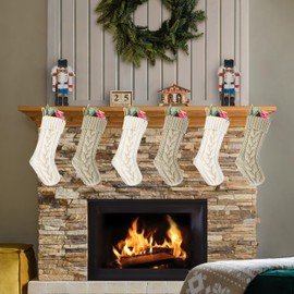 18 Inches Ivory and Khaki Knit Christmas Stockings Bulk Double Side Vintage Family Xmas Stockings for Fireplace and Home Decor,8 Pack
