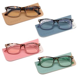 Loycco 4 Pack Computer Reading Glasses Real Coating Blue Lens Anti Blue Light Blocking Anti Eyestrain Flexible Lightweight Square Readers With Leather Case for Women Men