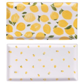 Set 4 Piatto rettangolare in porcellana 31,6x16,8 cm, limoni, Fruit Life